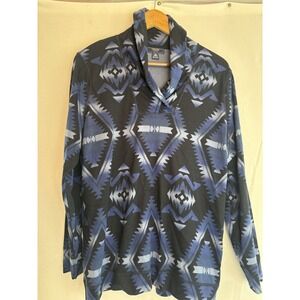 Chaps Denim Aztec Shirt Womens XL Blue Southwestern Shawl Collar Top Long Sleeve